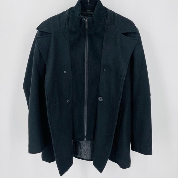 Kenneth Cole Reaction Mens Heavy Winter Coat Size L Black Zip and Button Close - Picture 1 of 12